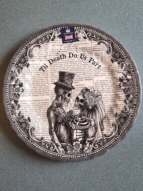 Decorative 'Death Do Us Part' Black & White Dinner Plate